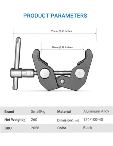 Nano Clamp (x2) SmallRig 2058 - Fixations polyvalentes 1/4" et 3/8"