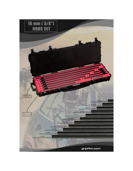 Grip film - Coffret Complet – Set de 110 Tiges de Précision Aluminium Ø16mm (100 à 1100 mm)- Outillages et Accessoires Caméra -