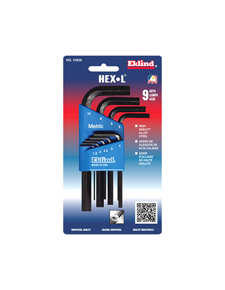 EKLIND 10509 Metric Short Hex Key Set – 9 pcs