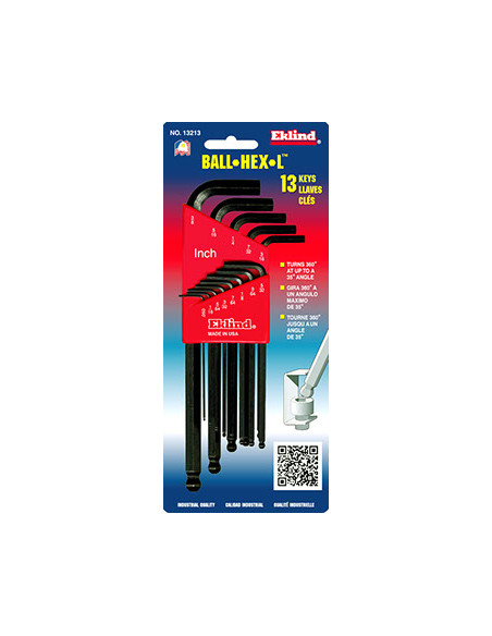 EKLIND 13213 Long Ball-End Hex Key Set – Imperial – 13 pcs