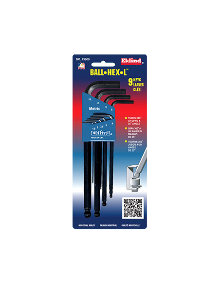 EKLIND 13609 Metric Long Ball-End Hex Key Set – 9 pcs