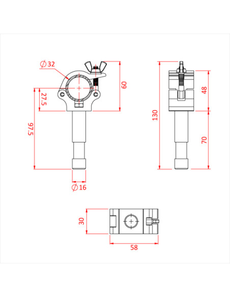 DOUGHTY T58855 32 mm Clamp with 16 mm Spigot