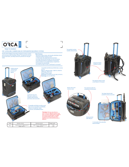 ORCA OR-16 Valise caméra trolley sac à dos