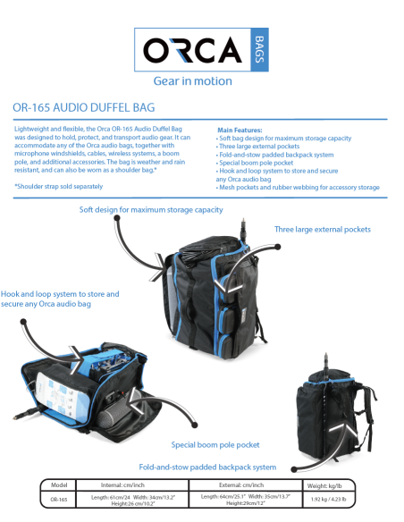 ORCA OR-165 Sac baluchon audio professionnel