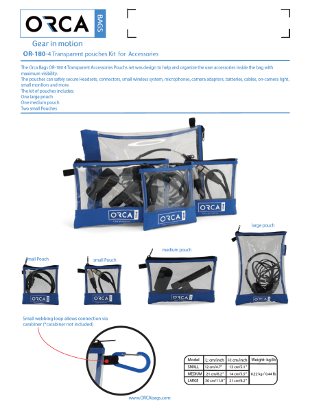 ORCA OR-180 Transparent Accessories Pouches Kit
