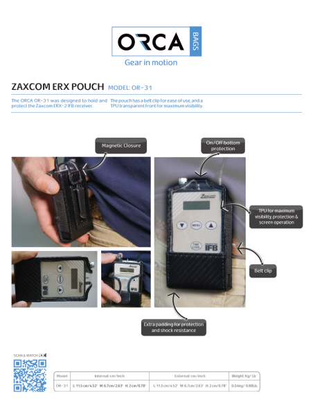 ORCA OR-31 Zaxcom ERX-2 IFB Pouch