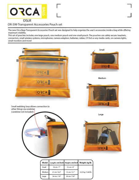 ORCA OR-599 Transparent Accessories Pouch Set