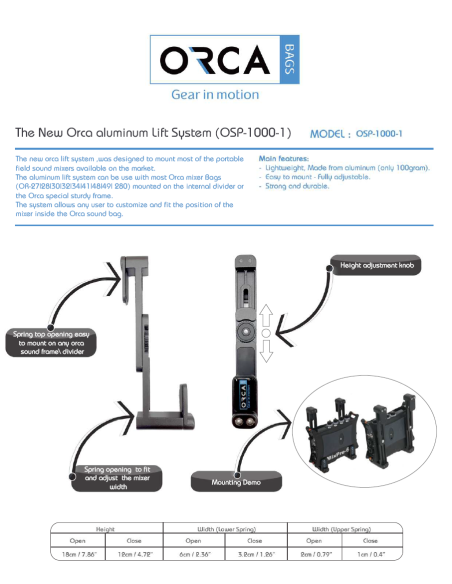 ORCA OR-1000/1 Aluminum Lift System