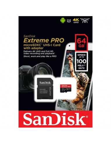 CARTE MEMOIRE MICRO SD (AVEC ADAPTATEUR) - 64GB - 100MB/s - 667X - SANDISK EXTREME